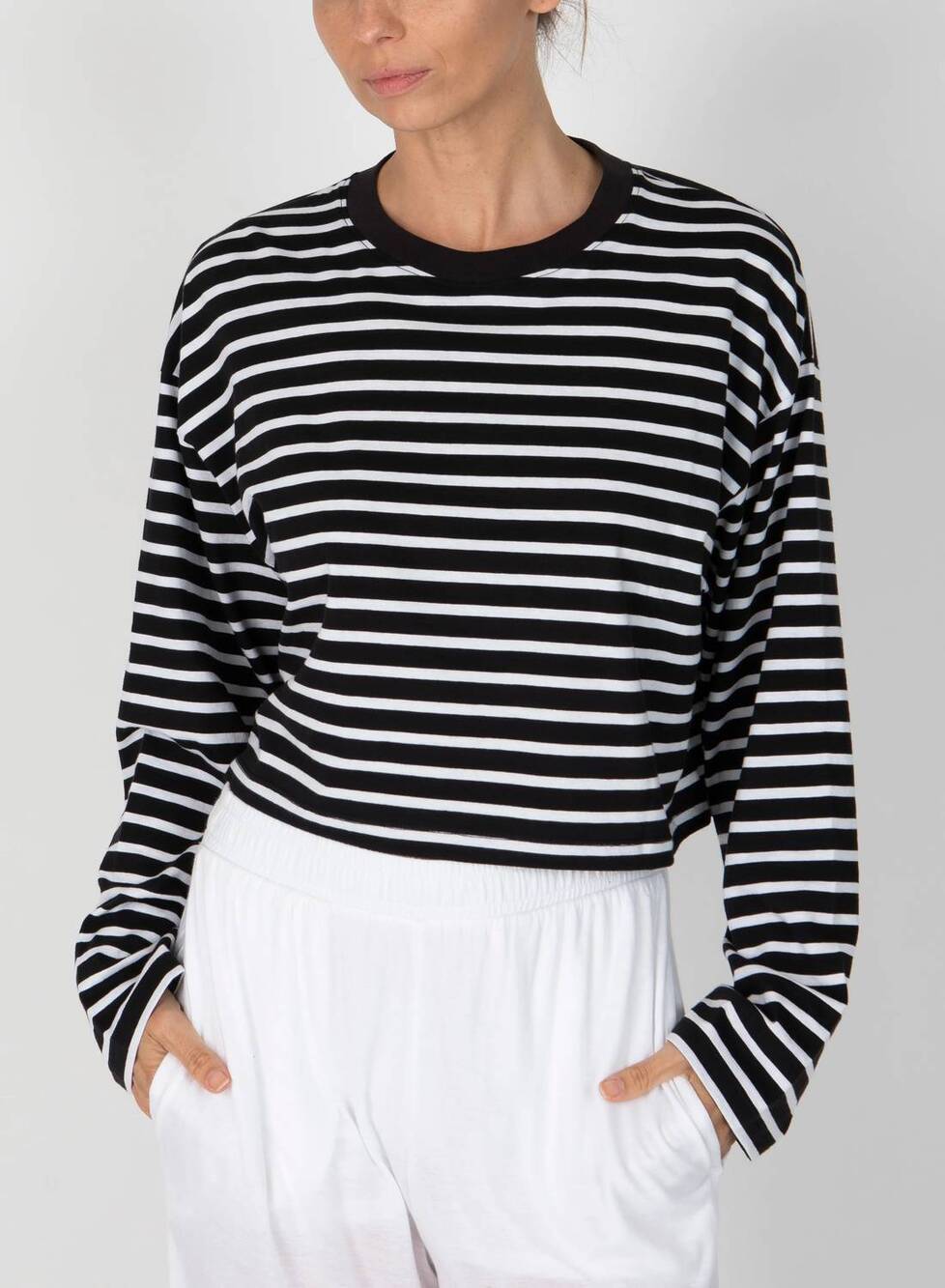 NEW ATM stripe long sleeve crew neck boxy tee in black/white